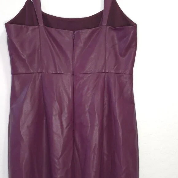 Sachin & Babi Size 14 Purple Maroon Faux Leather Midi Dress Slit Ruffle - Picture 9 of 13
